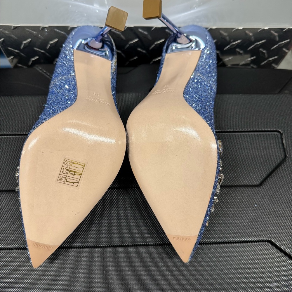 Miu Miu Sparkling Blue Heels with Crystal Embellishments - Picture 7 of 7